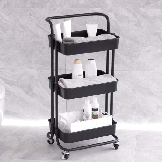 3-Tier Plastic Storage Trolley - Black