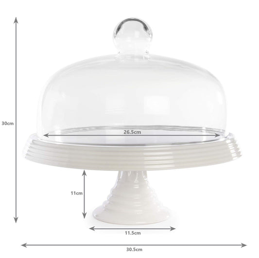 Ceramic Cake Stand with Glass Dome – 24cm Display Stand