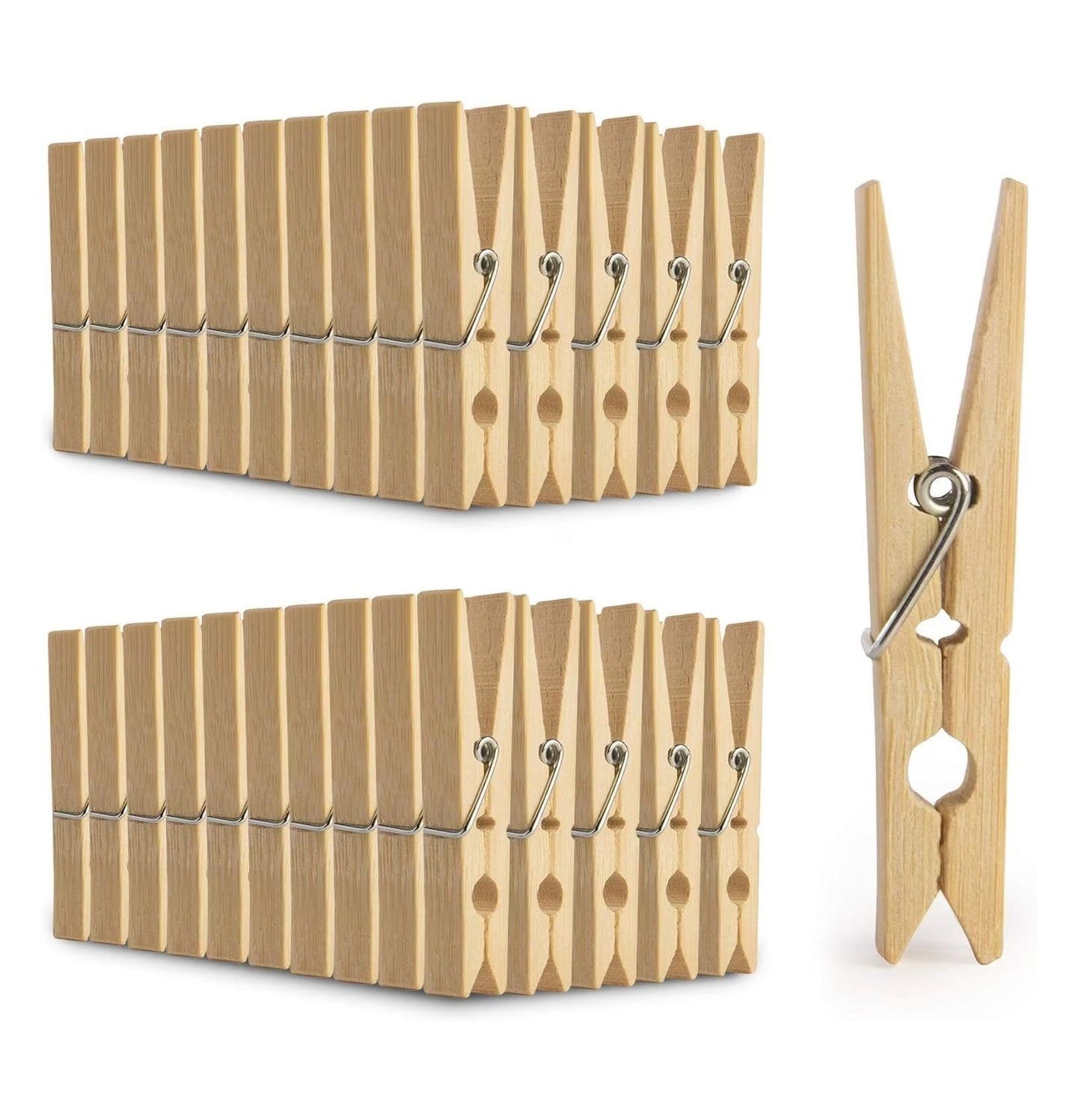 100 Bamboo 7.2cm Wooden Clothes Pegs