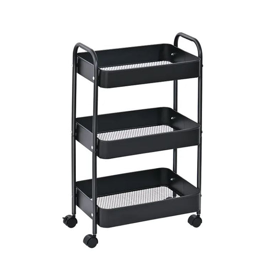 3-Tier Slim Metal Storage Trolley on Wheels - Black
