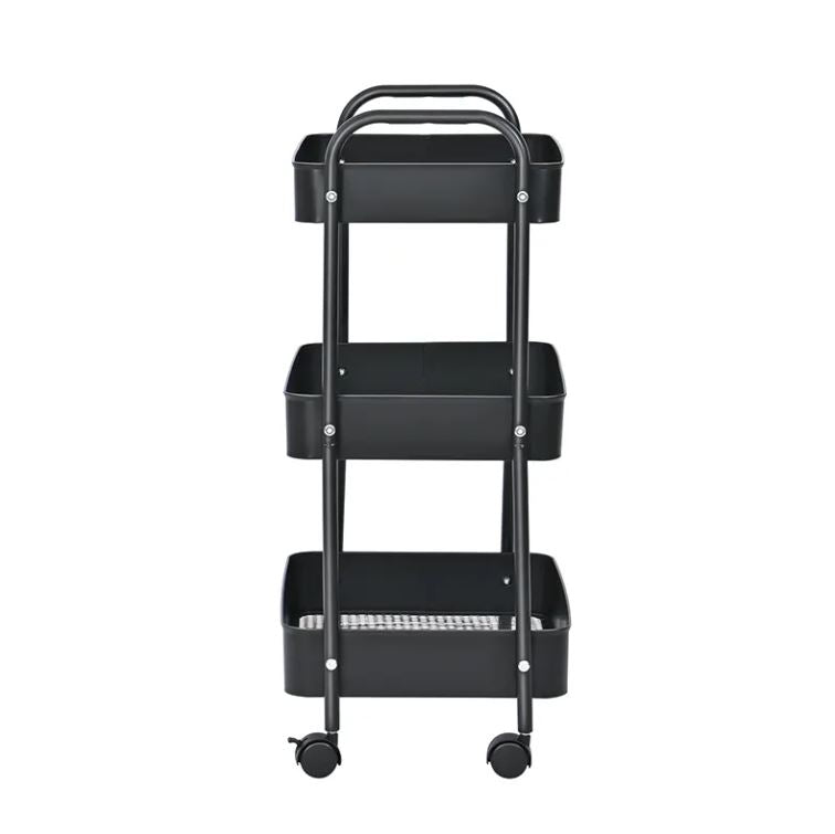 3-Tier Slim Metal Storage Trolley on Wheels - Black